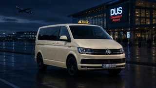 Fotorealistische Darstellung eines hellelfenbeinfarbenen VW T6 für den Flughafentransfer in Gelsenkirchen
